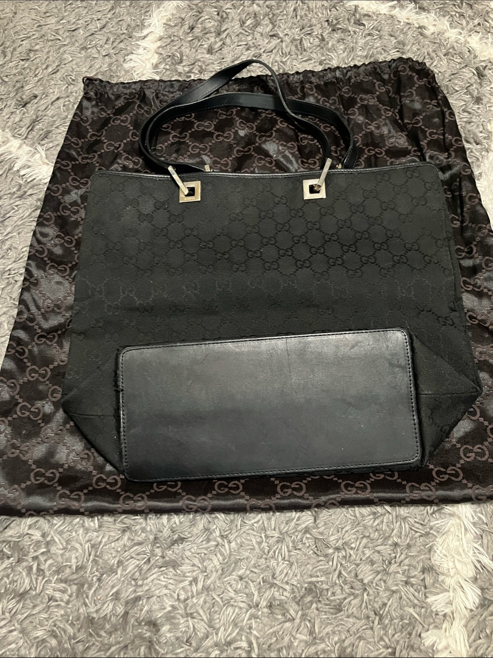 Gucci Black GG Monogram purse with Leather Trim